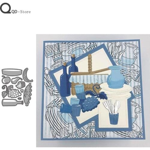 Fruit Tray Wine Bottle Cutting Dies Stamps Dies Scrapbooking Mold Cut Childrens Handmade Tools DIY Craft Decoration Metal Dies