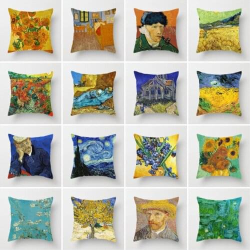 Van Gogh Sunflowers Self-Portrait Pillows Case Famous Vintage Oil Painting Cushion Covers Sofa Chair Decorative Throw Pillows