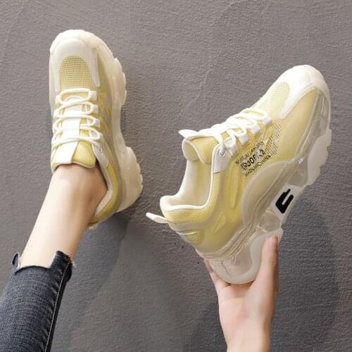 Jelly Transparent Crystal Bottom Womens Dorky Dad Shoes High-heel Platform Lightweight Versatile Sneakers Step Vulcanized Shoes