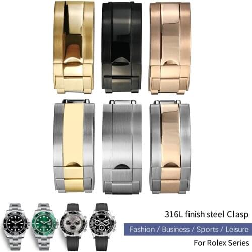 16 * 9mm 316L Stainless Steel Deployment Buckle Fit for Rolex Daytona Yatch Master Submariner Watch 20mm Rubber Black Rose Clasp