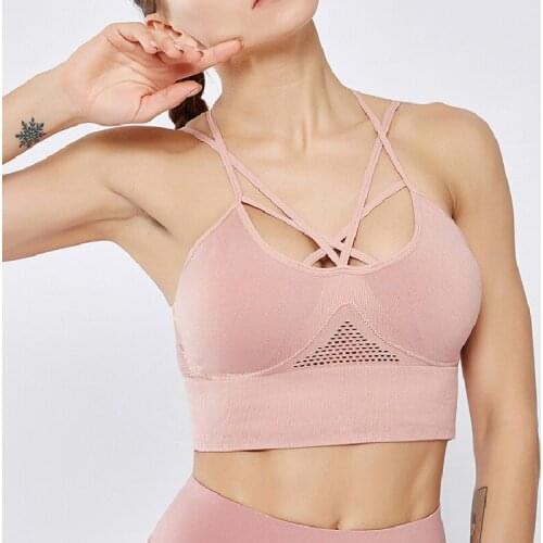 Sexy Front Cross Sport Bra Tops Women Gym Fitness Tank Top Active Wear Top Gym Running Elastic Workout Bras Hollow Out Vest