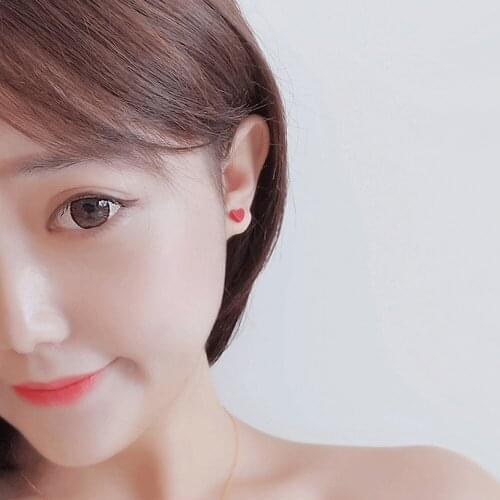 Hot sales Japan Brand Jewelry Fashion Women 100% 925 Sterling Silver Ear Nail Charming Red Heart Stud Earrings Birthday gift