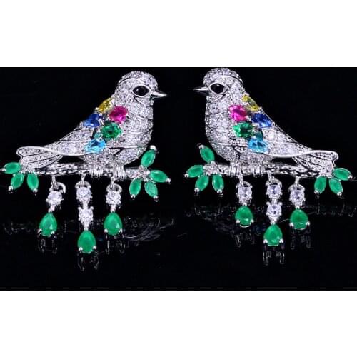 QTT Earrings for Women 925 Sterling Silver Creative Bird Zircon Design Temperament Stunning CZ Animals Jewelry Wedding Party