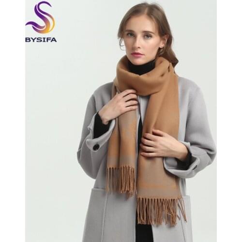 [BYSIFA] Winter Women Khaki Cashmere Scarves Shawl 2018 New Brand Autumn Europe Thick Warm Tassel Long Scarves Pashmina 190*65cm