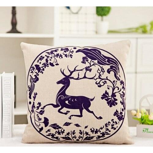 Blue and white linen cushion cover car office nap pillow pillow cover without core