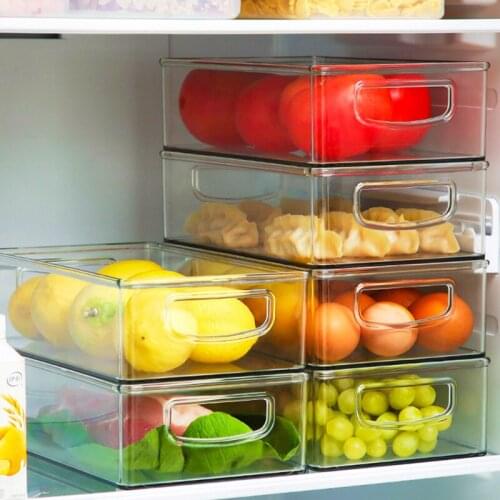 Refrigerator Organizer Bins Stackable Fridge Organizers Cutout Handle Clear Seal Plastic Pantry Household Food Storage Rack