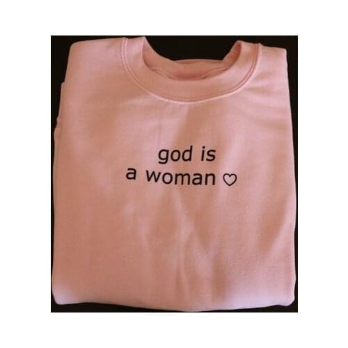 Skuggnas New Arrival Ariana Grande God is a Woman Pink Crewneck Sweatshirt Merchandise Warm Cozy Jumper Grunge Outfits dropship