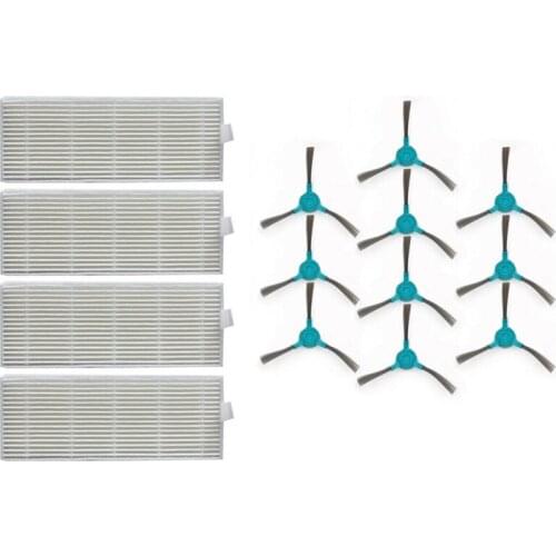 4Pcs Filters Replace & 10Pcs Side Brushes For Conga 1390 1290 Sweeping Accessories Vacuum Cleaner Parts