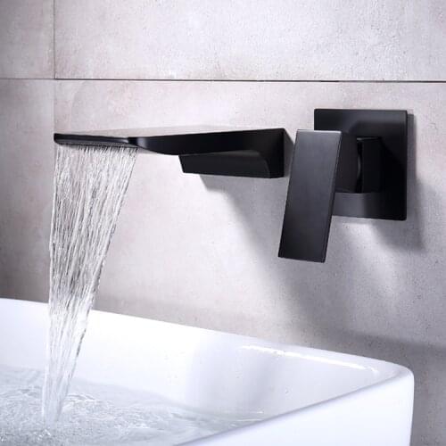 In-wall waterfall faucet, all-copper sink faucet, hot and cold concealed basin faucet