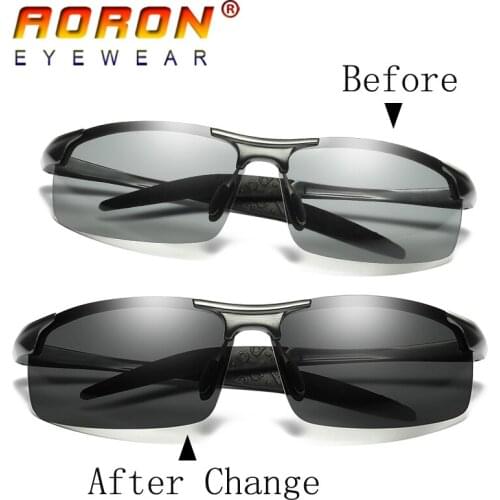 AORON Photochromic Polarized Sunglasses Men Driving Day and Night Vision Goggles Discolor Sun Glasses Eyeglasses For female
