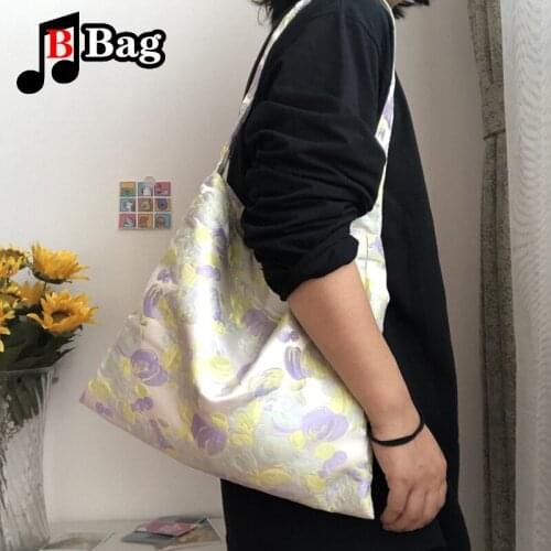 Vintage Floral Women Thin Cotton Shoulder Bag Large Capacity Ladies underarm Bags Summer Beach Travel Cloth Tote Handbags