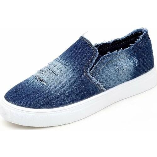 New women flats loafers casual fashion shoes for girls female slip on round toe comfortable sewing Lazy denim shoes blue beige
