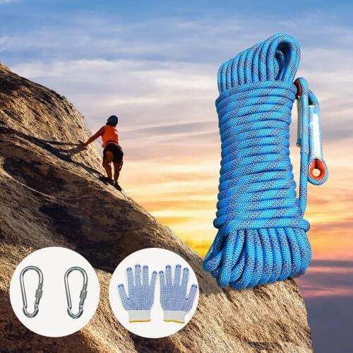 Outdoor Climbing Rope 30m with 2 Carabiners Multifunctional Rescue Rope Escape Rope for Mountaineering Caving Rescue Exploration