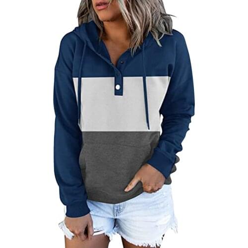 Women Patchwork Hooded Sweatshirt 2021 Autumn Winter Long Sleeve Hoodies Tops Female Drawstring Harajuku Pullovers #T2G