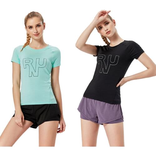 Womens Fitness Jogging Shirts Elastic Yoga Sports Mesh Tshirt Tights Gym Running Tops Short Sleeve Tees Blouses Clothes