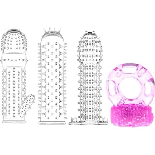 Reusable Penis Sleeve Vibrator Condoms Delay Cock Ring Semen Lock Fine Penis Enlargement Collars Sex Toys For Men Dick Extender