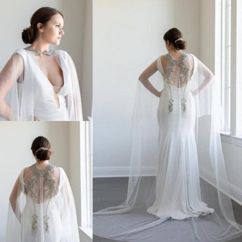 Summer Fashion Wedding Dresses Sexy V Neck Long Sleeves Lace Sequins Bridal Gowns Custom Made Sweep Train A-Line Wedding Dress