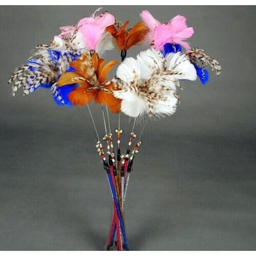 Usd 1.95/pcFree shipping cat fishing pole style cat teaser toy cat toys with bell and feather 20pcs/lot