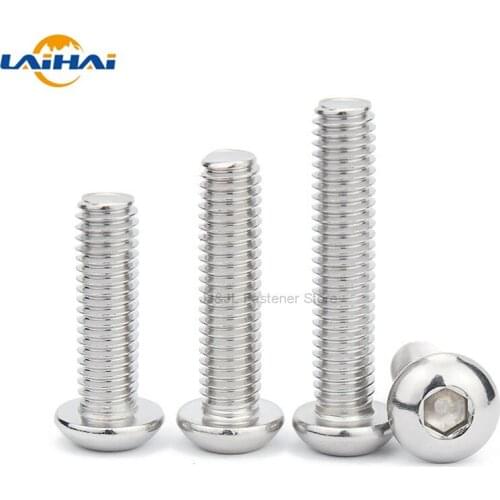10/50pcs M1.6 M2 M2.5 M3 M4 M5 M6 M8 304 A2-70 Stainless Steel ISO7380 Hexagon Hex Socket Head Button Allen Bolt Screw L=2-100mm