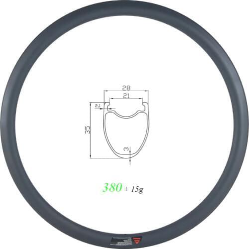 380g SL 700c 35mm clincher tubeless road disc gravel carbon rim 28mm wide 21mm inner UD 3K 12K 20H 21H 24H 28H 32H wheel