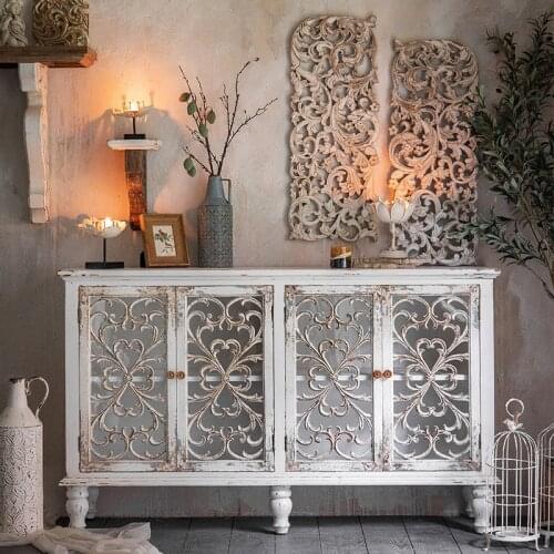 American Country Cabinet Retro Solid Wood Carved Glass Side Home Decoration Porch Corner