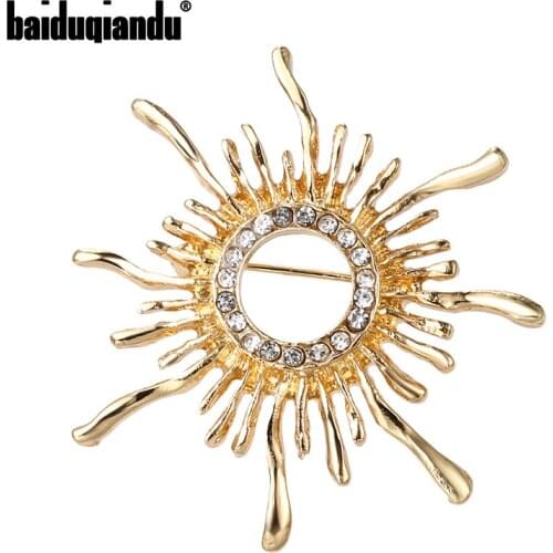 Baiduqiandu 2021 New Arrival Gold Color Metal Sun Brooch Pin Womens Fashion Costume Jewelry