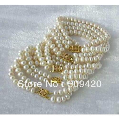 Free Shipping>>>New Wholesale 5PC 7-8mm White Akoya Cultured Pearl Bracelet 7.5