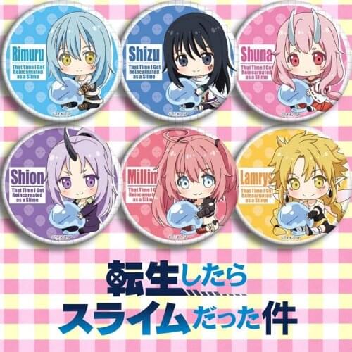 6/8pcs That Time I Got Reincarnated as a Slime Badge Broochs Rimuru Shuna Shion Millim Lamrys Brooch Medal Metal Brooch Pin 58mm