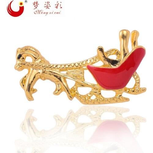MZC New Zinc Alloy Brocches and Enamel Pins for Women Christmas Carriage Horse Broches Christmas Party Jewelry Accessories Gifts