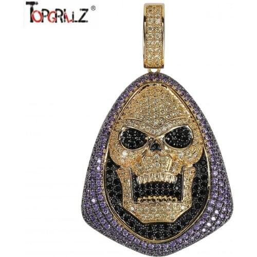 New Fashion Iced Out Skeletor Pendant Necklace With Tennis Chain Copper Hip Hop Gold Silver Color Mens/Women Charm Chain Jewelry
