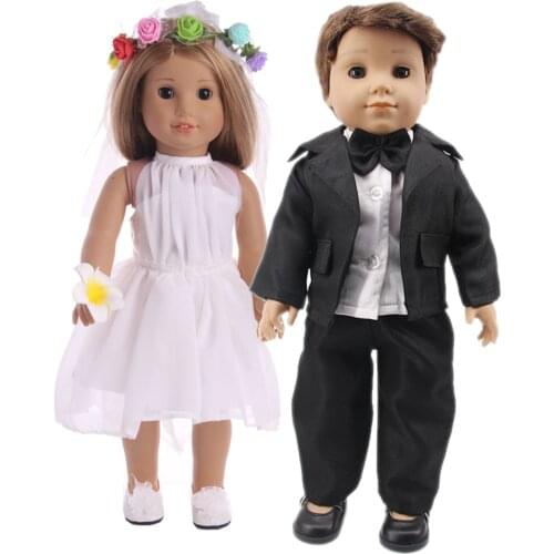 Elegant White Wedding Dress Tuxedo For 18 Inch American Doll Girl Toy 43 cm Born Baby Clothes Accessories Our Generation Nenuco