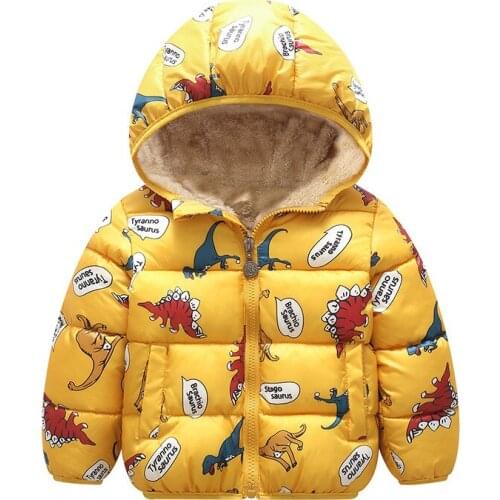 Fleece Kids Parkas 2020 Autumn Winter Clothing Hooded Children Boys Dinosaur Parkas