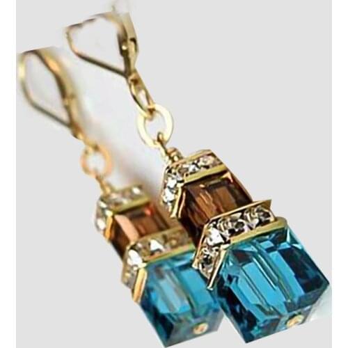 Hot Sale Fashion Jewelry Blue Square Cubic Crystal Inlaid Zirconia Alloy Female Earrings For Women Party Jewelry Accessories