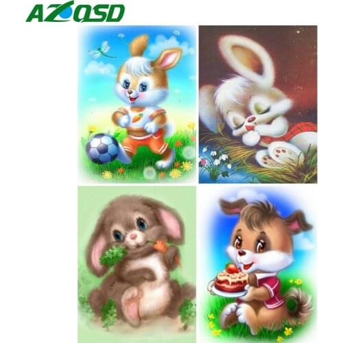 AZQSD Full Square Drill 5D Diamond Painting Rabbit Cartoon Sale Rhinestones Picture Diamond Embroidery Animal Mosaic Crafts