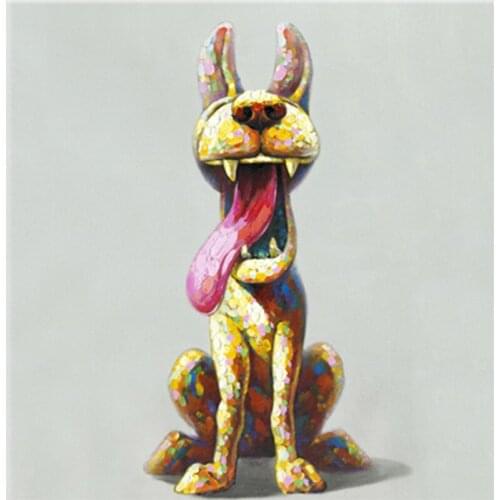 Handmade wall oil painting of lovely dog cartoon cute dog animal oil paintings for living room decoration