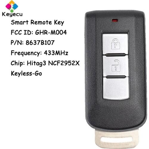 KEYECU GHR-M004 Keyless Go Smart Remote Car Key - 2 Buttons & 433MHz & NCF2952X Chip - FOB for Mitsubishi Montero L200 2016-2020