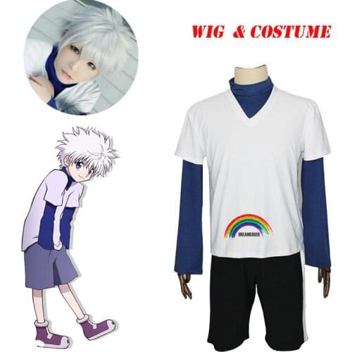 Hunter X Hunter Cosplay Killua Zoldyck Cosplay Costume Men Women Kids Halloween Outfits Custom Made Halloween wig free wigcap