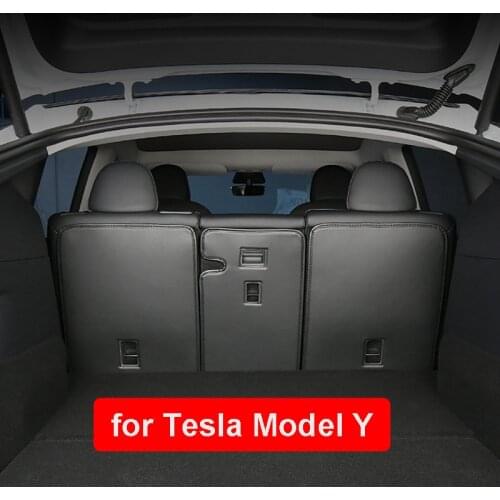 For Tesla Model Y Leather Rear Seats Trunk Anti-Kick Pads Protector Kick Clean Mat Child Kids Pad Kit Black Accessories 2021