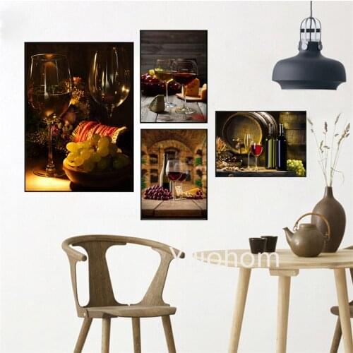 Red and White Wine In Bottles and Glasses Barrel Kitchen Fashion Artworks For Home Decor Living Room Pictures HD Canvas Painting