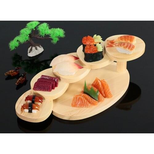 Round Sushi Plate Table White Wood Three Five Six Step Ladder Six Grid Trapezoid Japanese and Korean Dining Table Cuisine Puzzle