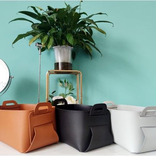 2021 New Leather Square Bag with Handles, Folding Tabletop Organizer, Elegant Storage Basket for Makeups , Toys, Books