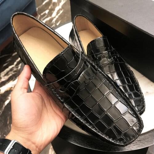 Mens Crocodile Alligator Pattern Real Leather Casual Shoes Driving Slip On Loafers 2Colors Plus Size New 2020