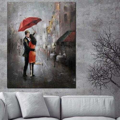 HD Print Wall Art Romance Couple Rain Day Street Landscape Poster Oil Painting on Canvas Modern Wall Picture For Living Room
