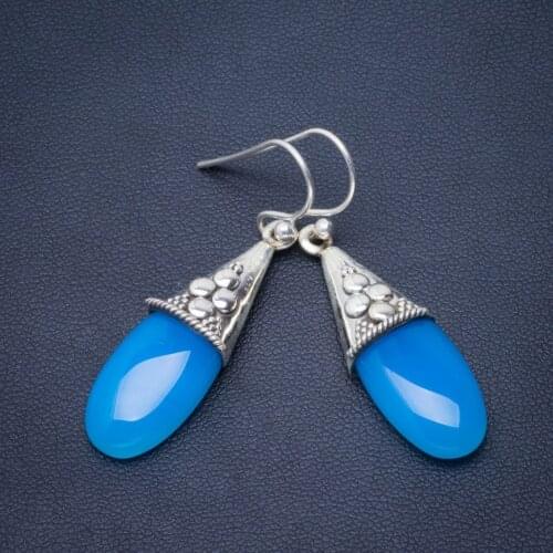 Natural Chalcedony Handmade Unique 925 Sterling Silver Earrings 1.75" B2380