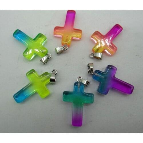 Natural stone Turquoises Quartz Crystal Titanium Crystal Cross pendant for diy Jewelry making necklace Accessories12PCS A14