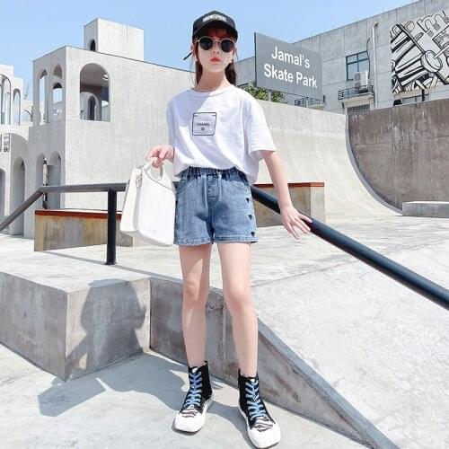 Girls Summer New Love Denim Shorts Korean Stretch Casual Pants Childrens Summer Thin Pants Suitable For Girls4 6 8 10 13 years