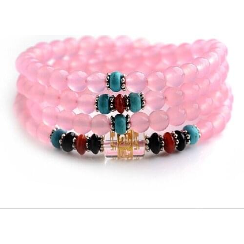 6mm Tibetan Buddhism 108 Rose crystal Mantra Mala Necklace