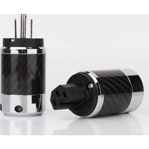 Pair High Quality Rhodium Plated US Power Cord Plug Carbon Fiber US AC Power Plug Male and Female