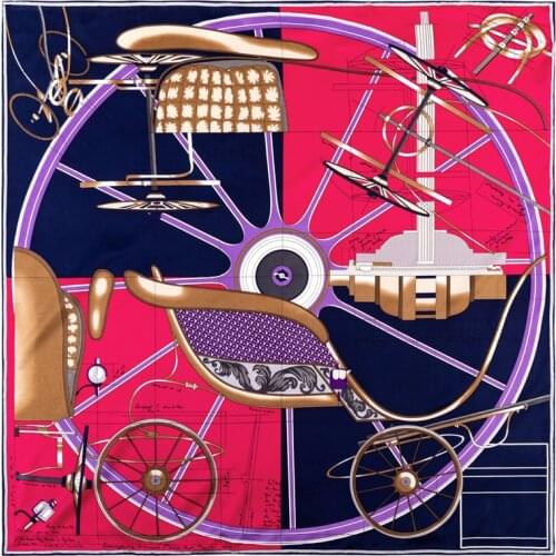 POBING Manual Hand Rolled Twill Silk Scarf Women Big Carriage Square Scarves Echarpes Foulards Femme Wrap Bandana Hijab 90CM