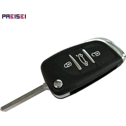 PREISEI 3 Buttons Car Modified Remote Flip Key Case Shells Fob For Peugeot 307 407 Key Replacements Blade No Groove